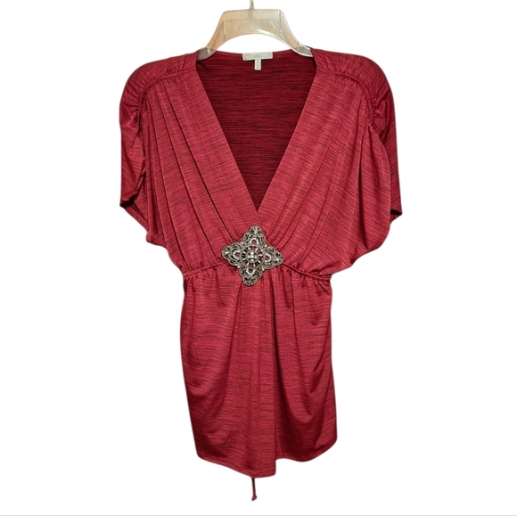 Halo Red Embellished Y2K Babydoll Style Top Ethereal ARTSY small ART SHOW Fairy - Picture 2 of 5